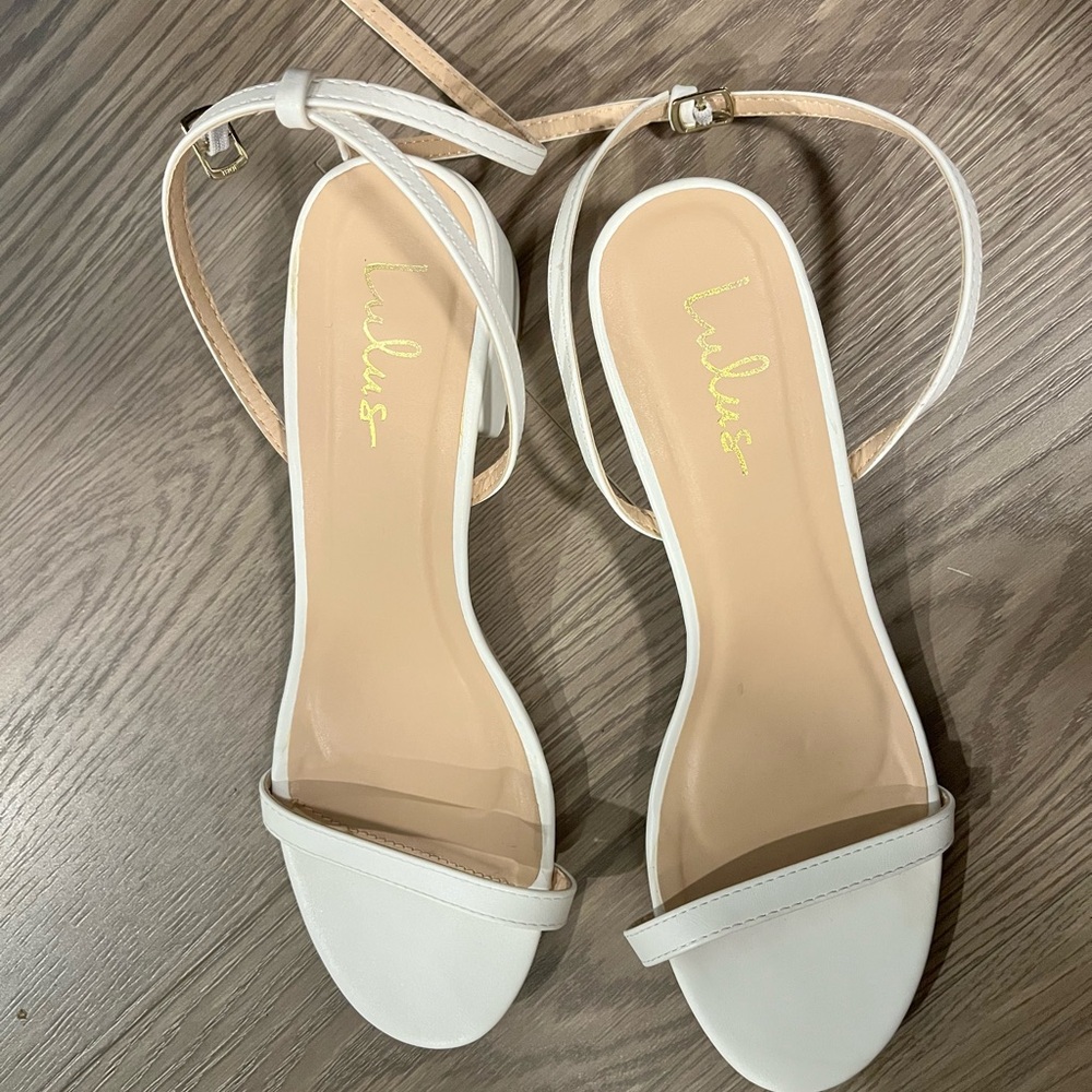 Lulu's White and Tan Heels Elegant Ankle-Strap Design